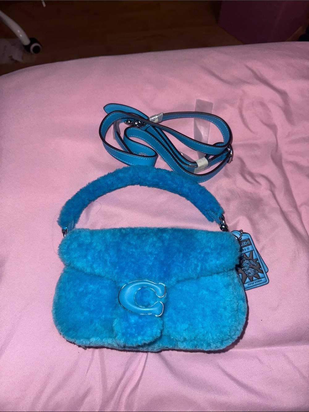 Coach Turquoise Shearling Shoulder Bag